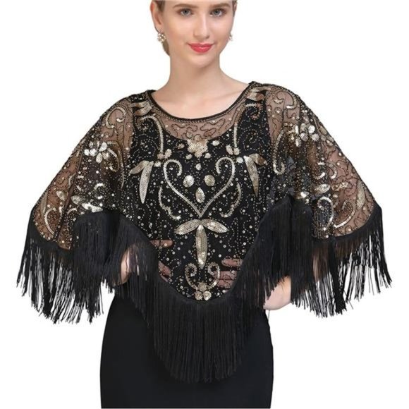 1920S Shawl Wraps Black-4